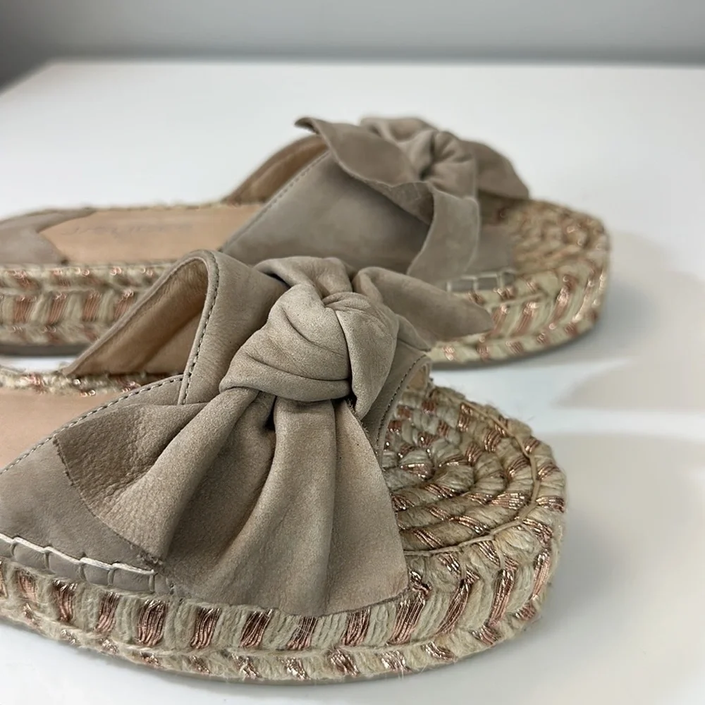 J/Slides Ritsy Taupe Bow Espadrille Platform Sandals Size 8.5